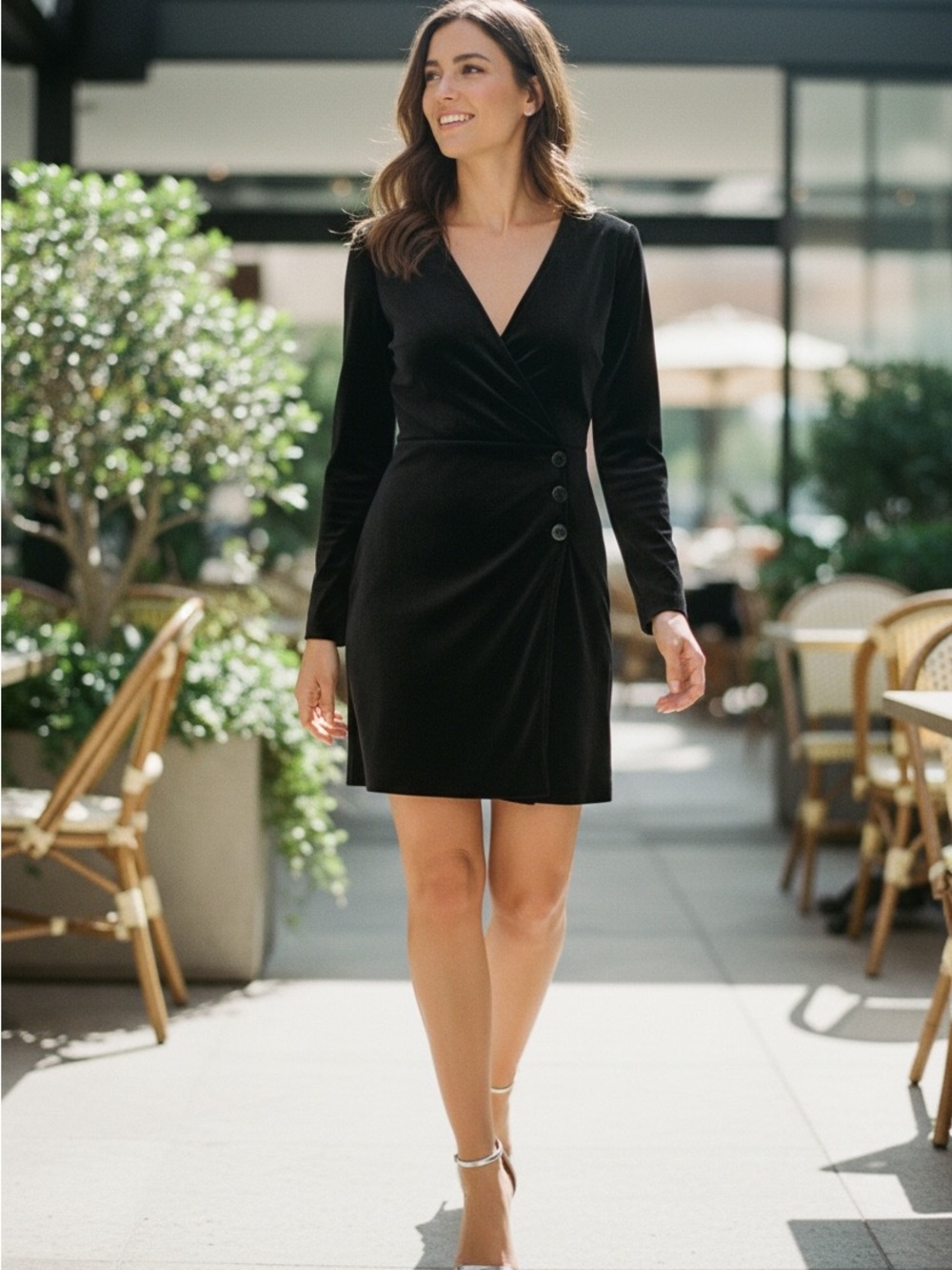 The Kooples Black Long-Sleeve Wrap Mini Dress